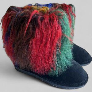 Bearpaw Boo Rasta Tie Dye Shearling Wool Curly Lamb Fur Mongolian Sherpa Boots 9